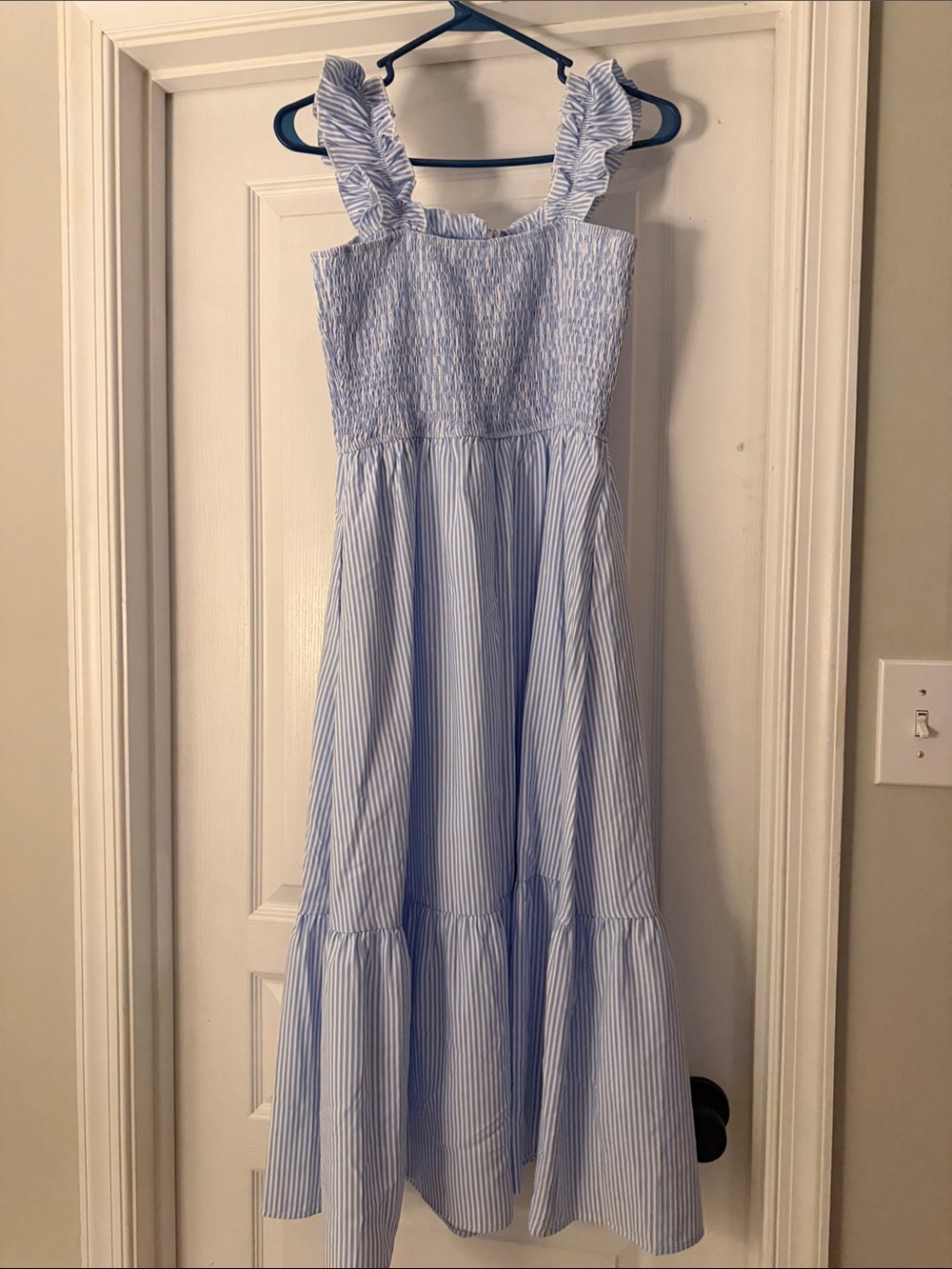 Blue and white midi dress